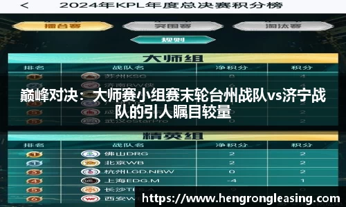 巅峰对决：大师赛小组赛末轮台州战队vs济宁战队的引人瞩目较量